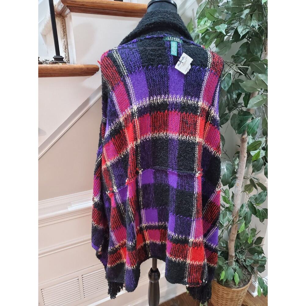 Lauren Ralph Lauren Women's Multi Plaid Acrylic Open Front Cardigan Sweater Sz L - Picture 6 of 15